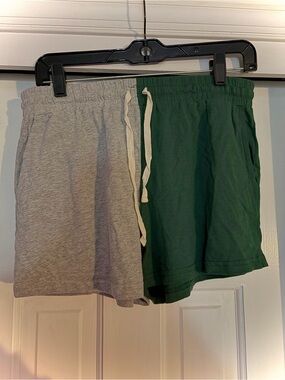 90s Streetwear Split Two-Tone Lounge Shorts Forest Green & Heather Grey - Size L